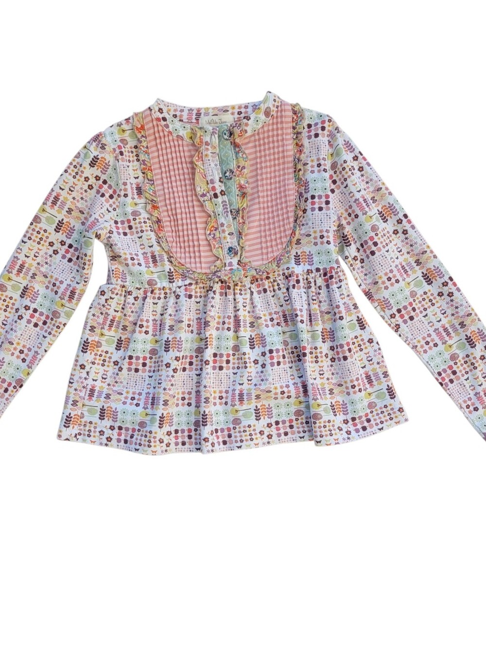 Matilda Jane Girls Cornelia Libby Long Sleeve Pink Pattern Top Tunic Size 6 Fall